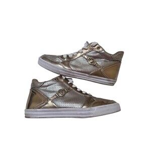 GUESS High Top Gerree Sneakers Shoes Gold Logo Lace Up Women's 7.5 S2